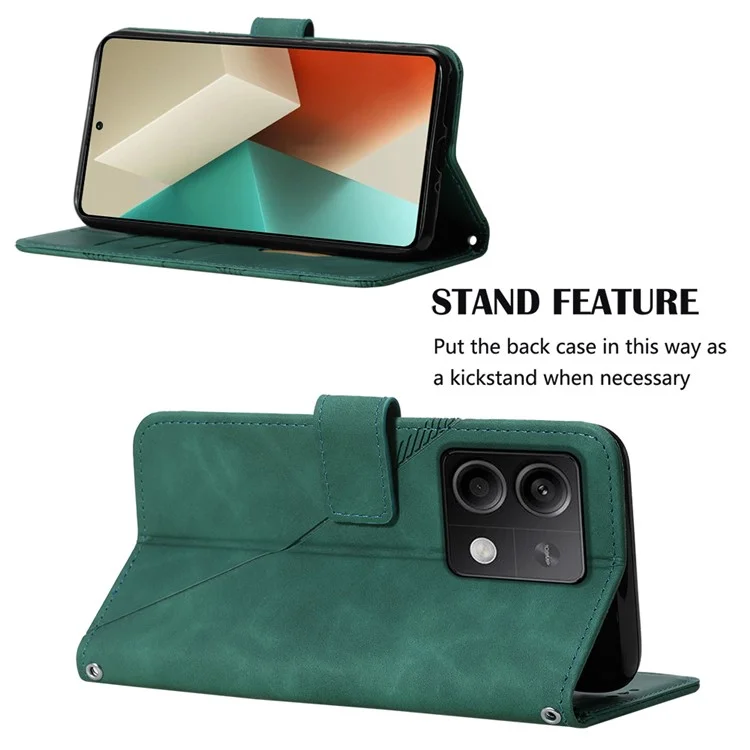 YB Imprinting Series-2 para Xiaomi Redmi Note 13 5G / Poco X6 5G Funda con Correa de Hombro Billetera Funda de Piel PU - Verde Negruzco