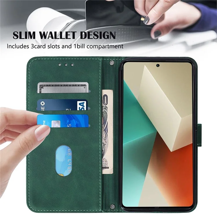 YB Imprinting Series-2 para Xiaomi Redmi Note 13 5G / Poco X6 5G Funda con Correa de Hombro Billetera Funda de Piel PU - Verde Negruzco