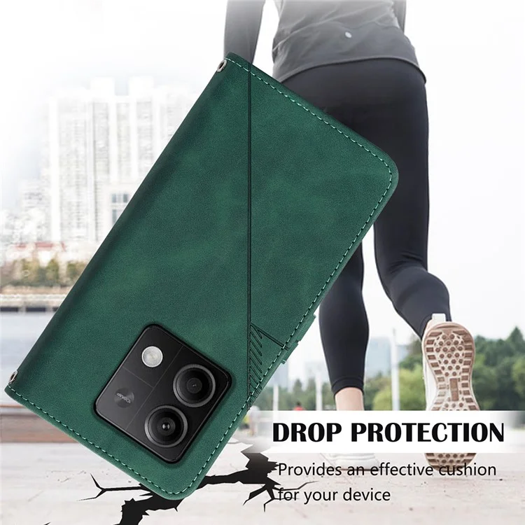 YB Imprinting Series-2 para Xiaomi Redmi Note 13 5G / Poco X6 5G Funda con Correa de Hombro Billetera Funda de Piel PU - Verde Negruzco