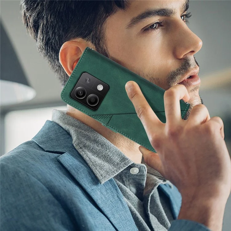 YB Imprinting Series-2 para Xiaomi Redmi Note 13 5G / Poco X6 5G Funda con Correa de Hombro Billetera Funda de Piel PU - Verde Negruzco
