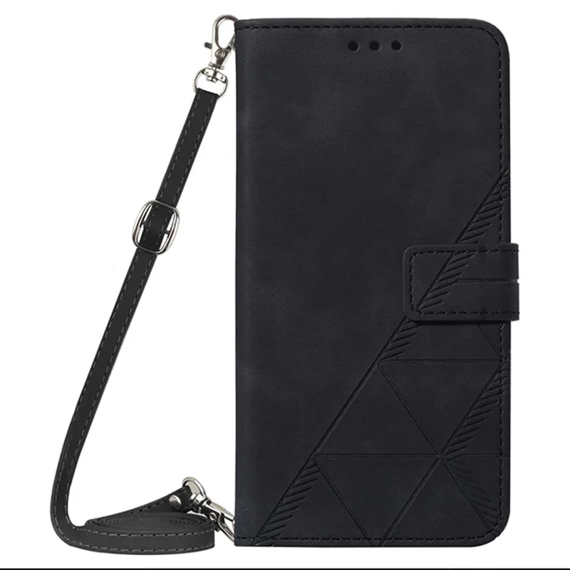 For Xiaomi Redmi Note 13 Pro 4G / Poco M6 Pro 4G Leather Case with Shoulder Strap Wallet Stand Phone Cover - Black