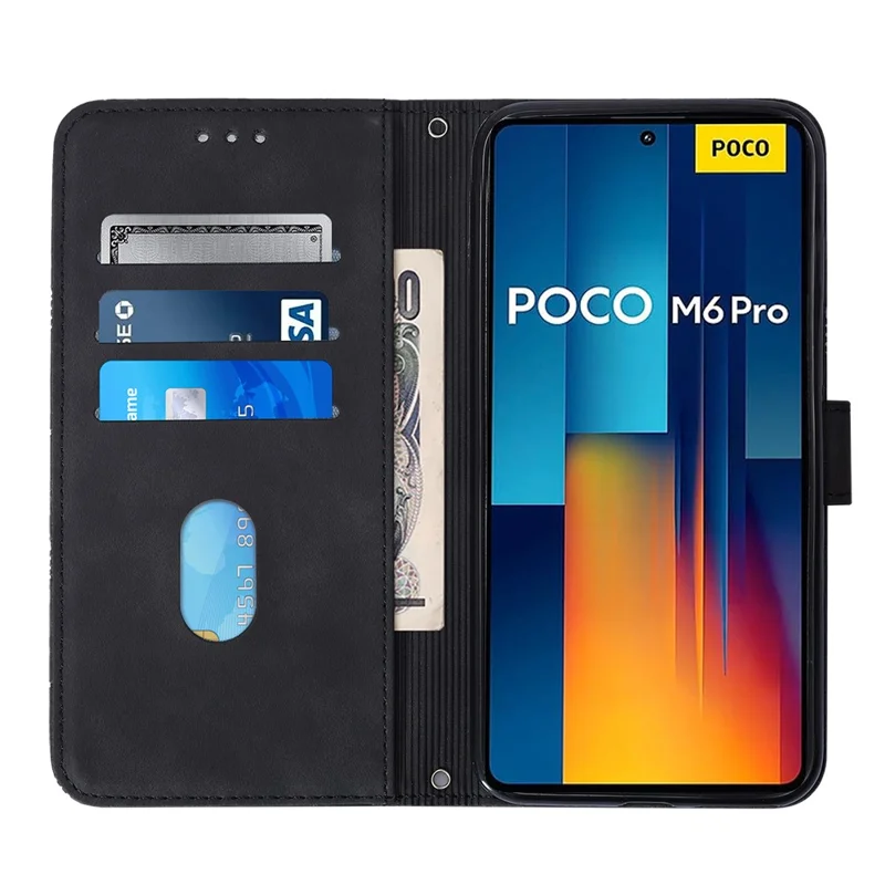 For Xiaomi Redmi Note 13 Pro 4G / Poco M6 Pro 4G Leather Case with Shoulder Strap Wallet Stand Phone Cover - Black