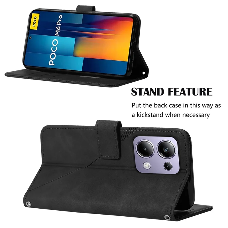 For Xiaomi Redmi Note 13 Pro 4G / Poco M6 Pro 4G Leather Case with Shoulder Strap Wallet Stand Phone Cover - Black