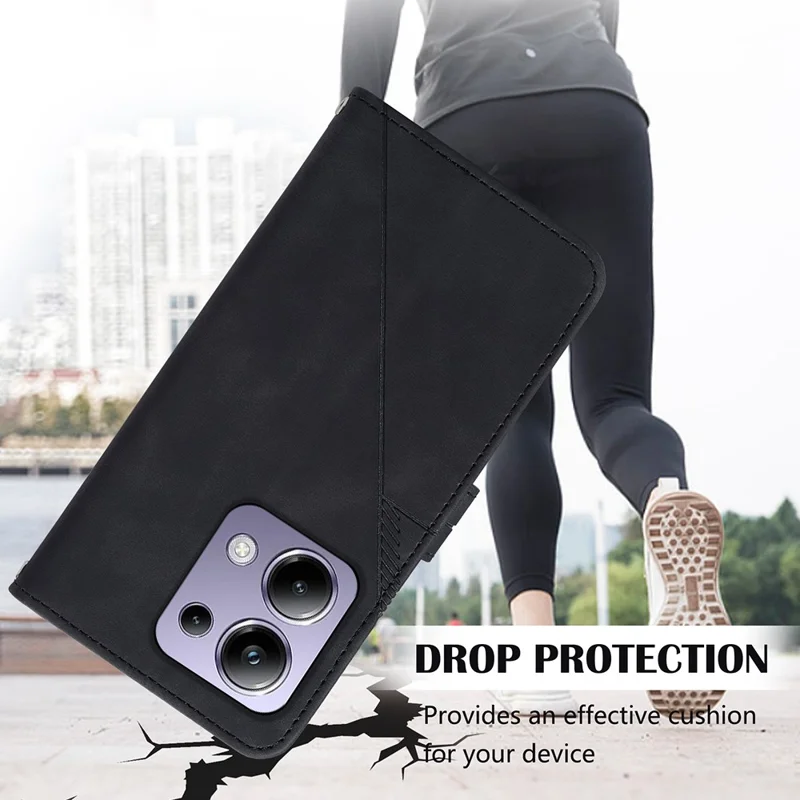 For Xiaomi Redmi Note 13 Pro 4G / Poco M6 Pro 4G Leather Case with Shoulder Strap Wallet Stand Phone Cover - Black