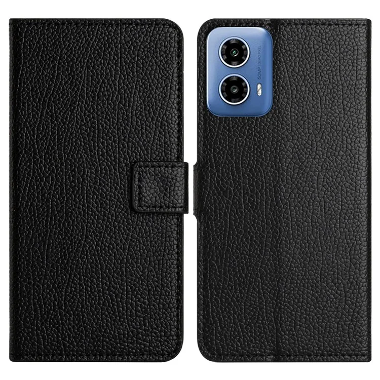 Чехол для мобильного телефона Motorola Moto G24 Power, Litchi Texture PU Leather Stand Wallet - Черный