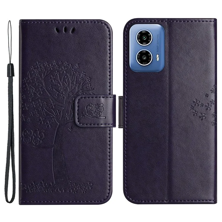 Para Motorola Moto G24 Power Imprinted Pattern Wallet Phone Case PU Leather Phone Cover - Dark Purple