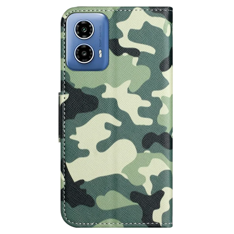 Para Motorola Moto G24 Power PU Leather Wallet Cross Texture Stand Case Pattern Printing Phone Cover - Camuflagem