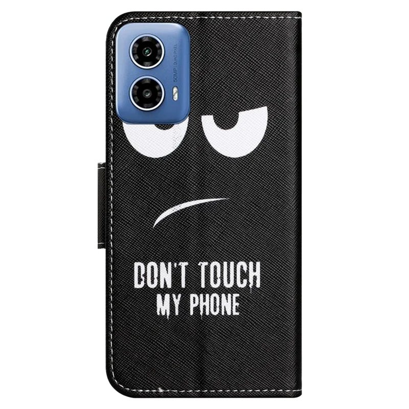 Para Motorola Moto G24 Power Funda de cartera de piel sintética con textura cruzada Funda de teléfono con estampado - No toques mi teléfono