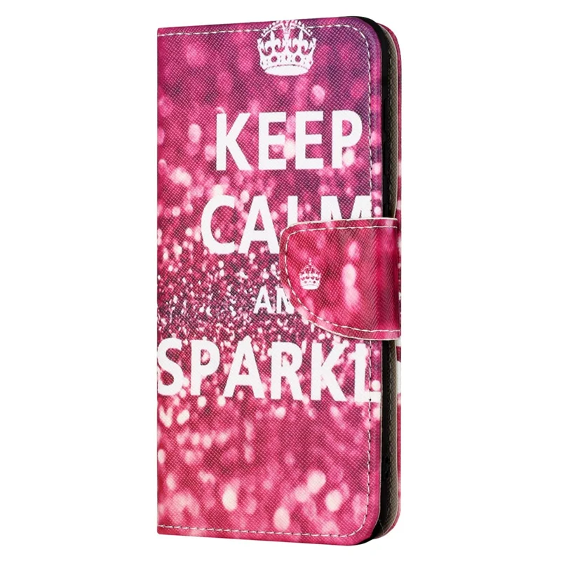 For Motorola Moto G24 Power PU Leather Wallet Cross Texture Stand Case Pattern Printing Phone Cover - Keep Calm and Sparkle
