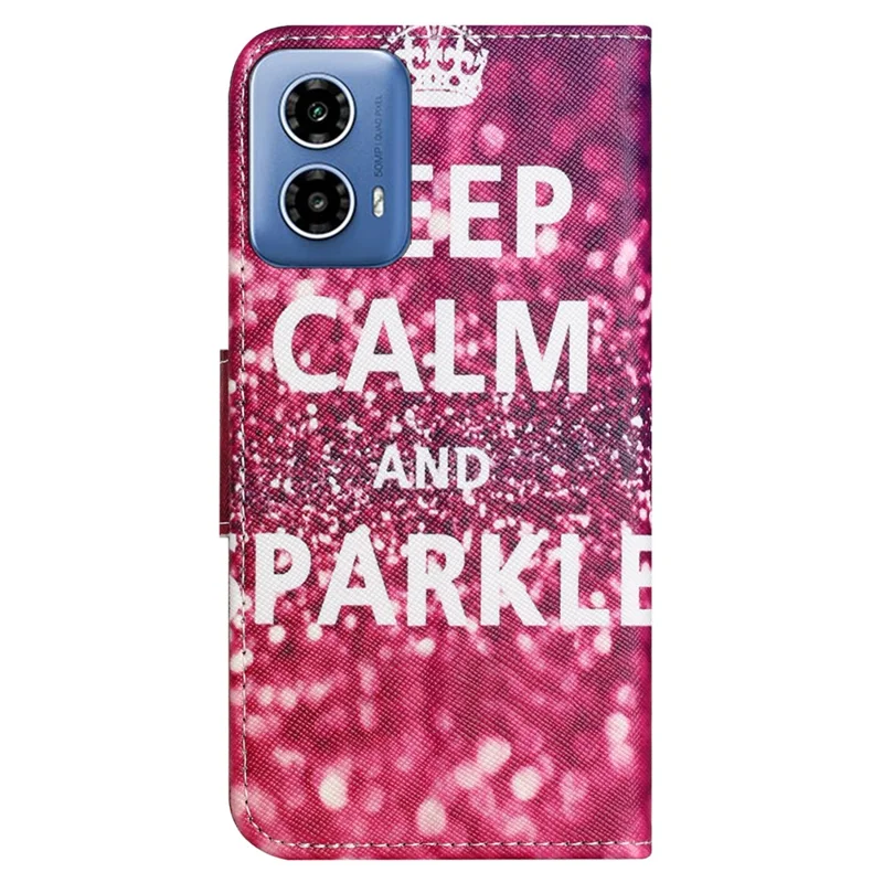 For Motorola Moto G24 Power PU Leather Wallet Cross Texture Stand Case Pattern Printing Phone Cover - Keep Calm and Sparkle