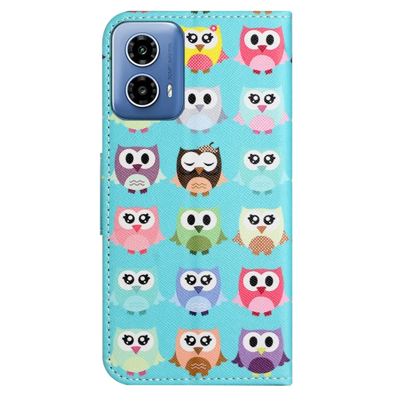 For Motorola Moto G24 Power PU Leather Wallet Cross Texture Stand Case Pattern Printing Phone Cover - Owls