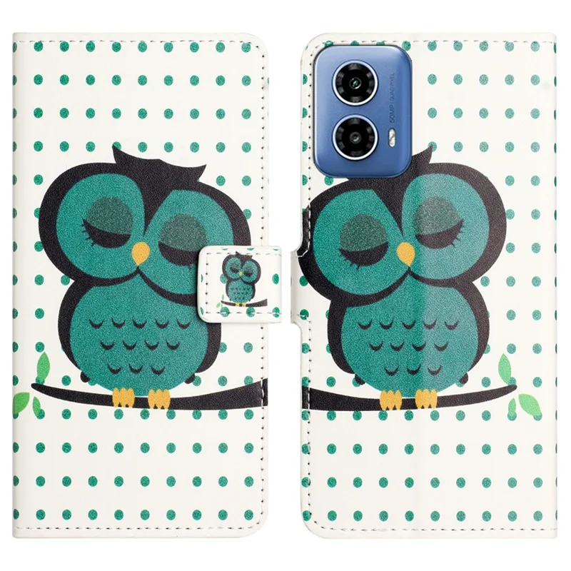 For Motorola Moto G24 Power PU Leather Case Pattern Printing Flip Cell Phone Cover - Dots / Owl