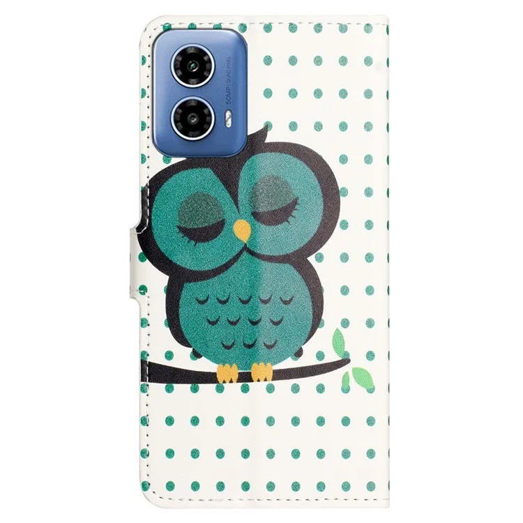 For Motorola Moto G24 Power PU Leather Case Pattern Printing Flip Cell Phone Cover - Dots / Owl
