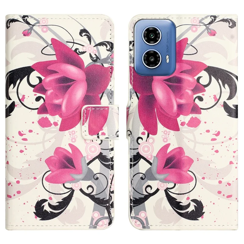 For Motorola Moto G24 Power PU Leather Case Pattern Printing Flip Cell Phone Cover - Lotus
