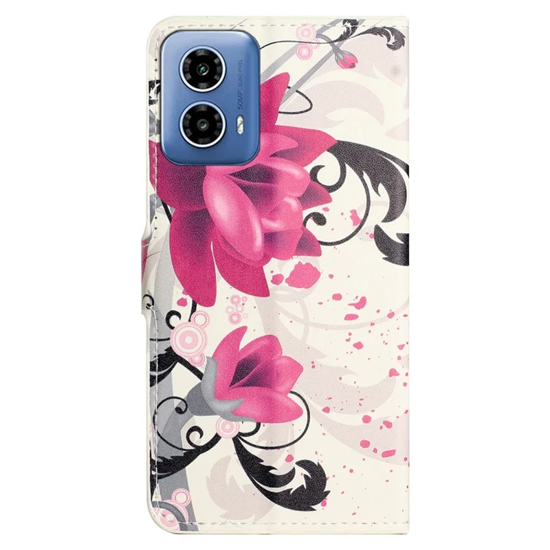For Motorola Moto G24 Power PU Leather Case Pattern Printing Flip Cell Phone Cover - Lotus