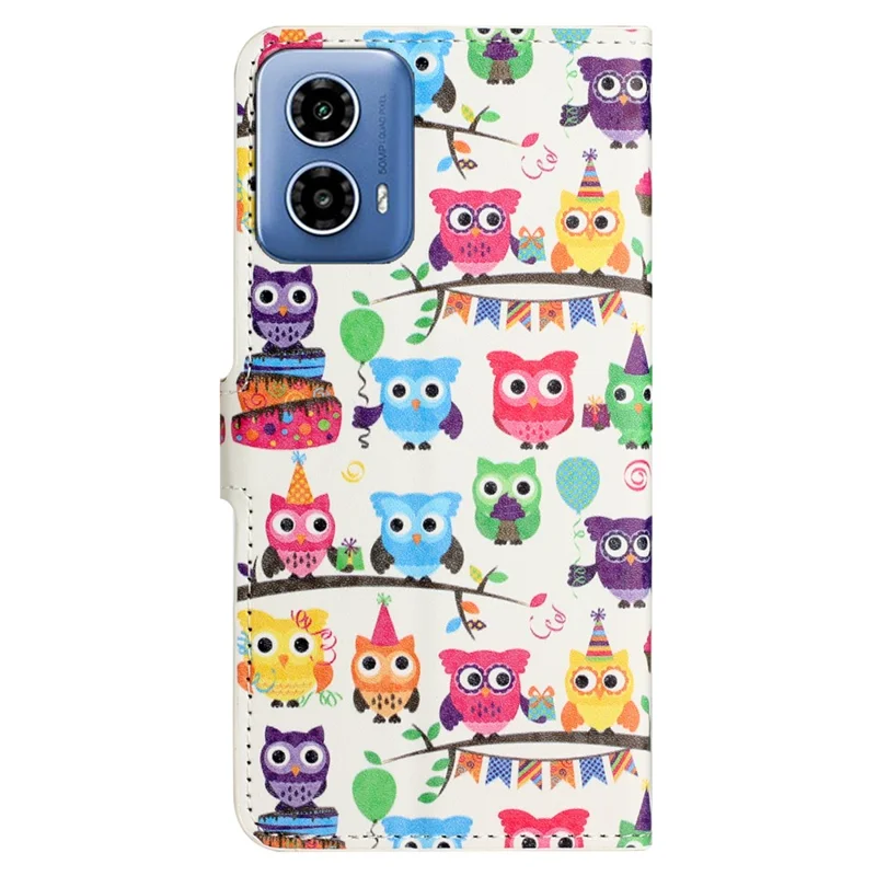 Per Motorola Moto G24 Power Custodia in pelle PU con stampa a motivi Flip Cover per cellulare - Adesivo a forma di gufi