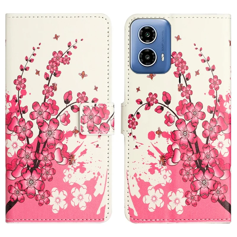 For Motorola Moto G24 Power PU Leather Case Pattern Printing Flip Cell Phone Cover - Plum Blossom