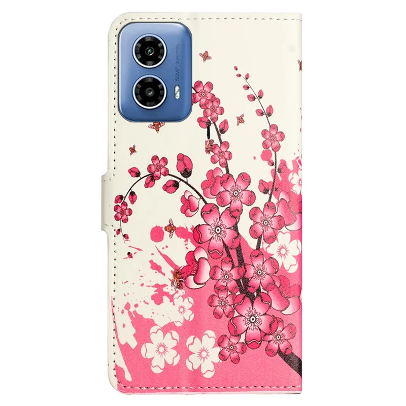 For Motorola Moto G24 Power PU Leather Case Pattern Printing Flip Cell Phone Cover - Plum Blossom