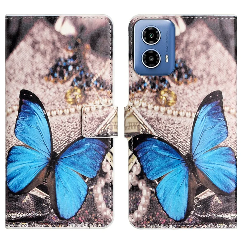 Für Motorola Moto G24 Power PU Leder Hülle Muster Drucken Flip Handy Hülle - Blauer Schmetterling