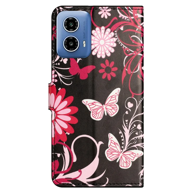 Für Motorola Moto G24 Power PU-Lederhülle mit Musteraufdruck, Flip-Handy-Cover - Schwarz / Schmetterlinge