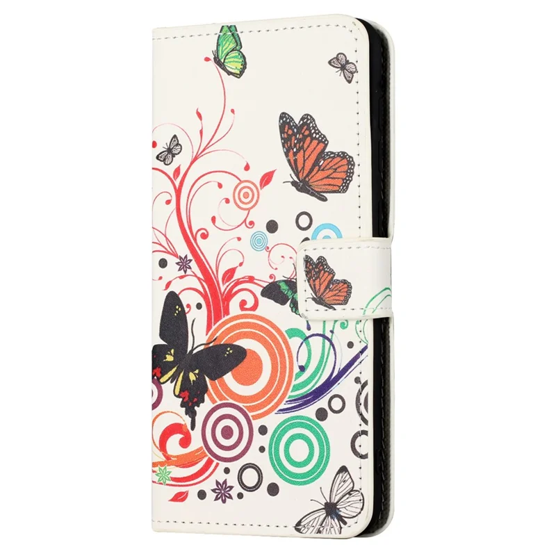 Para Motorola Moto G24 Power Funda de Piel de PU Estampada Flip Cell Phone Cover - Blanco / Mariposas