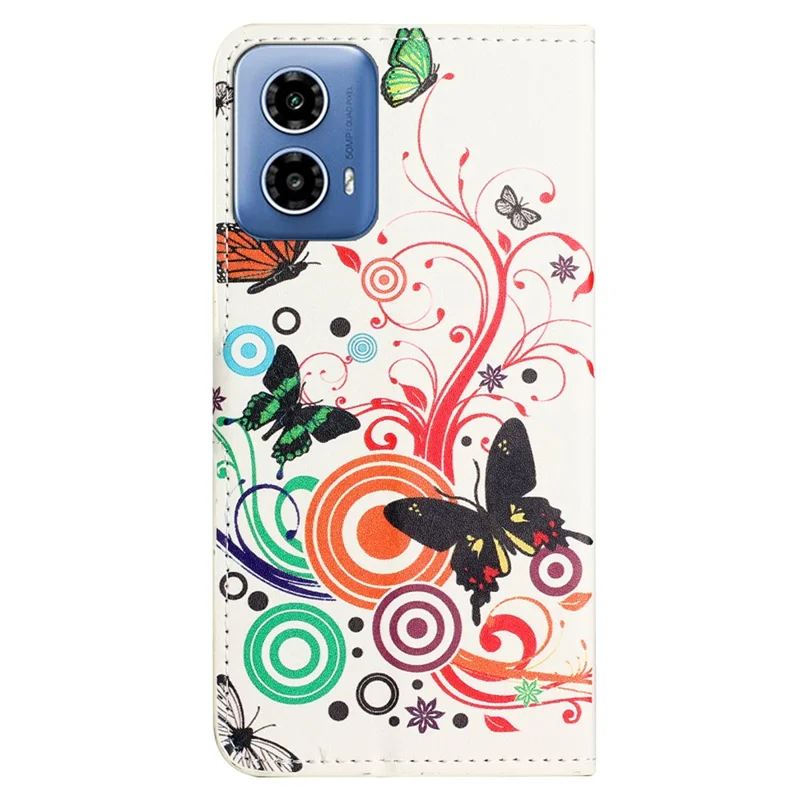 Para Motorola Moto G24 Power Funda de Piel de PU Estampada Flip Cell Phone Cover - Blanco / Mariposas