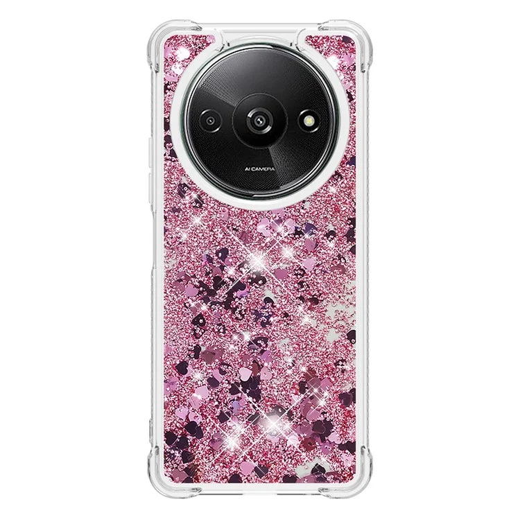 YB Quicksand Series-1 Für Xiaomi Redmi A3 4G / Poco C61 4G Hülle Glitzer-Flüssigkeit TPU Stoßfest Handyhülle - Roségold / Herzen