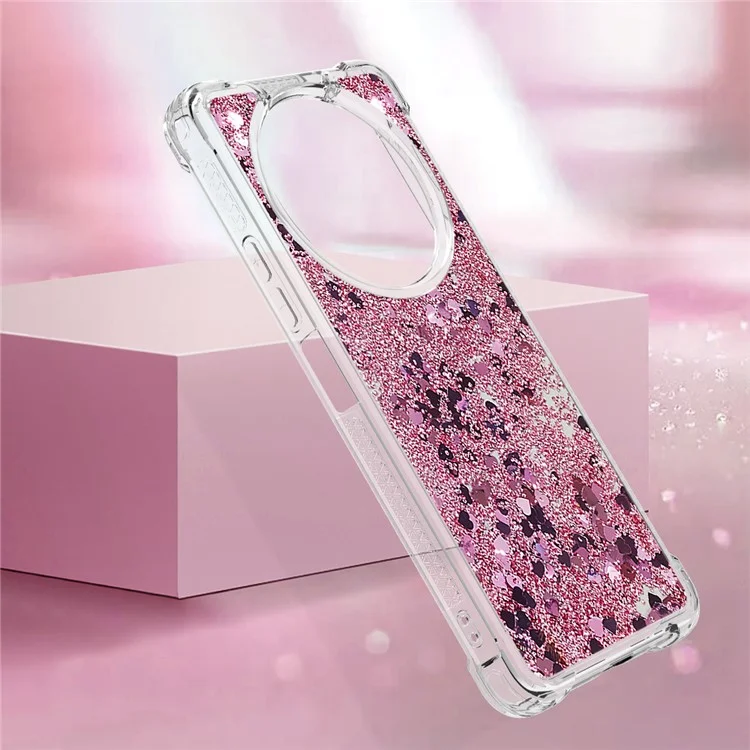 YB Quicksand Series-1 Für Xiaomi Redmi A3 4G / Poco C61 4G Hülle Glitzer-Flüssigkeit TPU Stoßfest Handyhülle - Roségold / Herzen