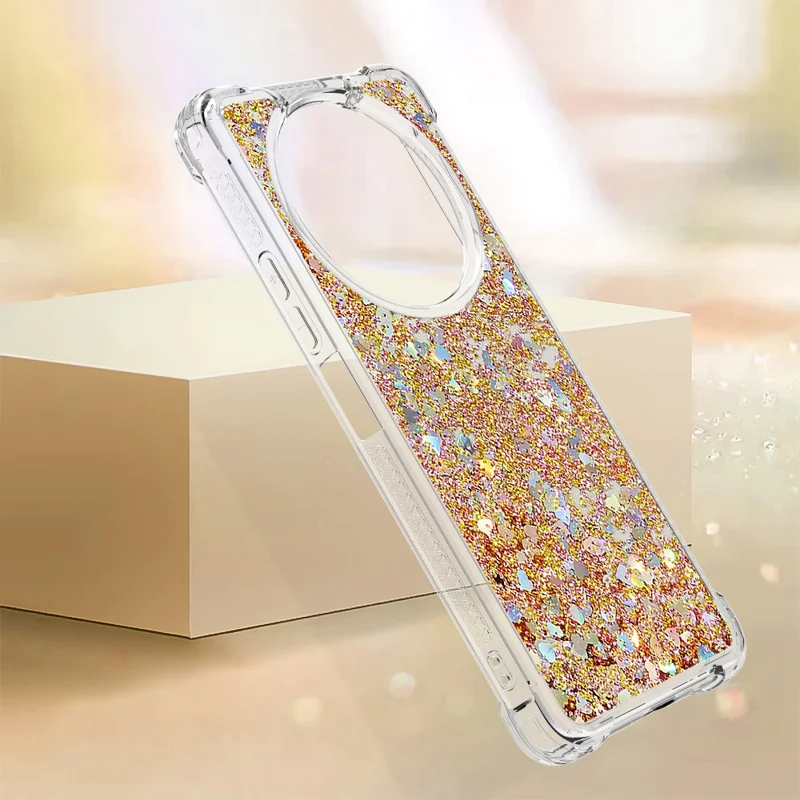 For Xiaomi Redmi A3 4G / Poco C61 4G TPU Case Glitter Quicksand Shockproof Phone Back Cover - Gold / Hearts