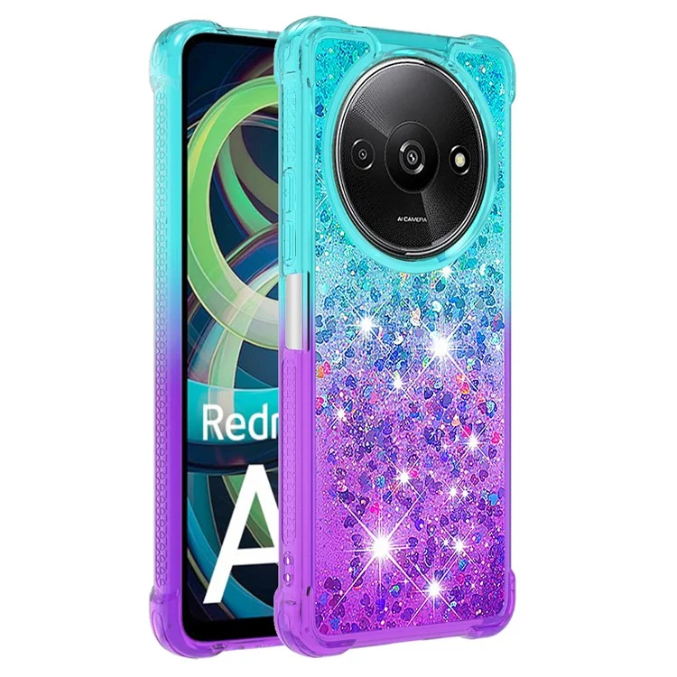 For Xiaomi Redmi A3 4G / Poco C61 4G TPU Case Gradient Quicksand Phone Back Cover - Sky Blue+Purple
