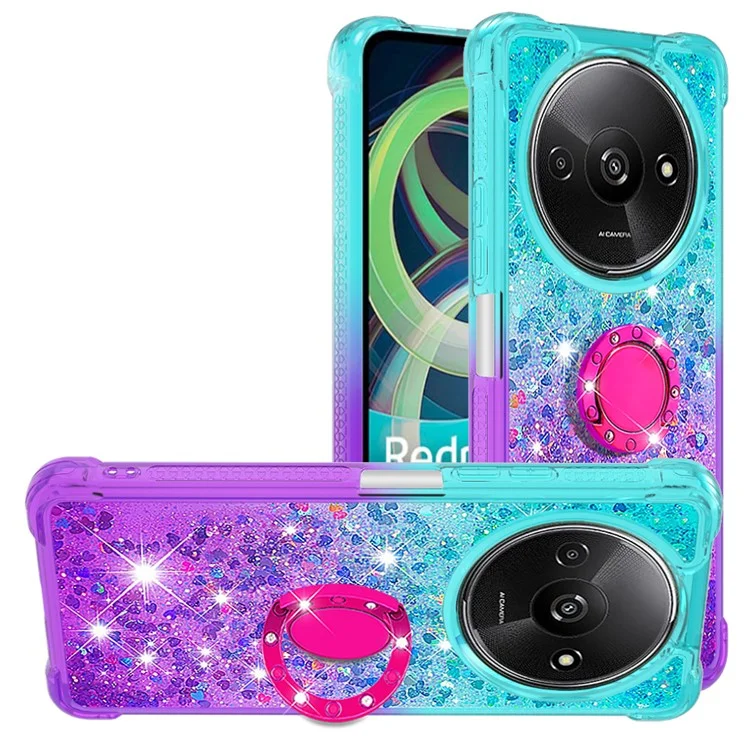 YB Quicksand Series-8 para Xiaomi Redmi A3 4G / Poco C61 4G Carcasa TPU con Purpurina Líquida y Soporte - Azul Cielo+Púrpura