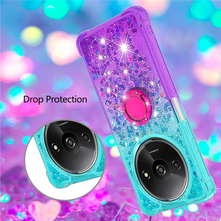 YB Quicksand Series-8 para Xiaomi Redmi A3 4G / Poco C61 4G Carcasa TPU con Purpurina Líquida y Soporte - Azul Cielo+Púrpura
