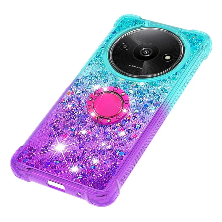 YB Quicksand Series-8 para Xiaomi Redmi A3 4G / Poco C61 4G Carcasa TPU con Purpurina Líquida y Soporte - Azul Cielo+Púrpura