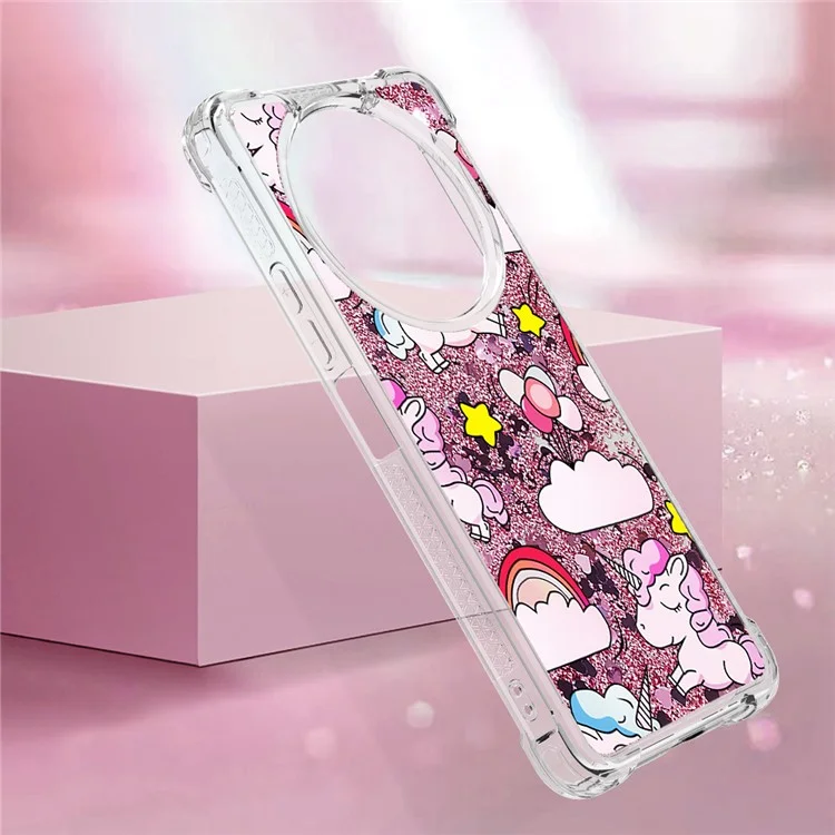 YB Quicksand Series-2 Für Xiaomi Redmi A3 4G / Poco C61 4G Hülle Glitzer Bling Fließende TPU-Muster Handyhülle - Niedliches Pferd und Wolken