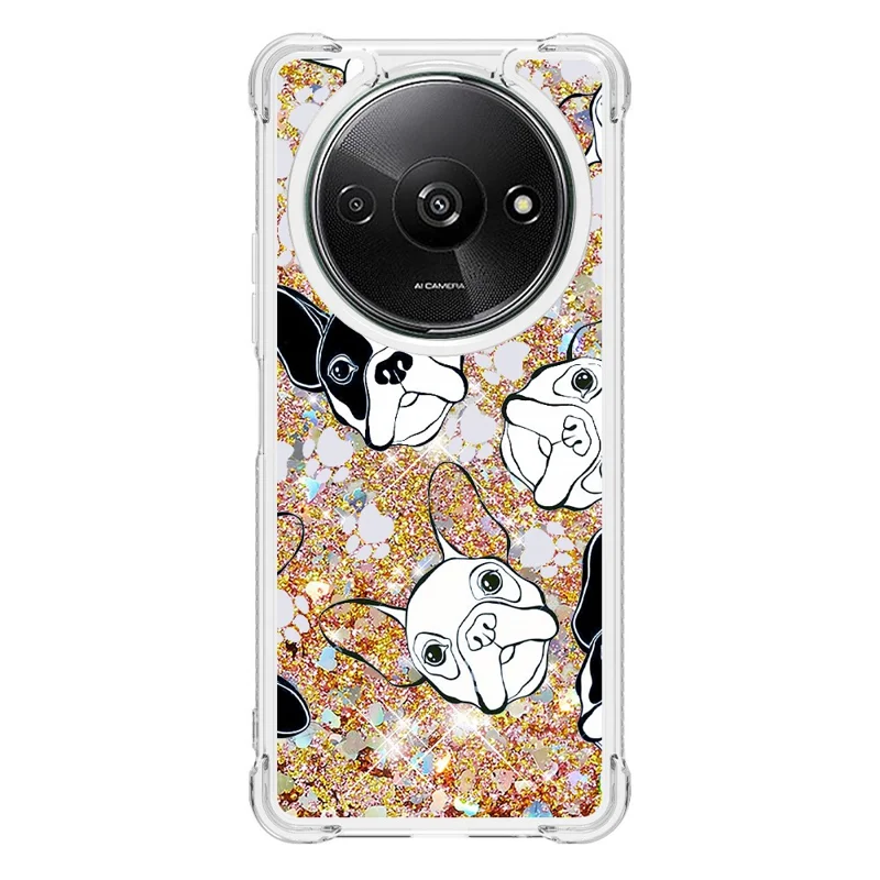For Xiaomi Redmi A3 4G / Poco C61 4G TPU Case with Quicksand and Pattern Printed - Black+White Puppy