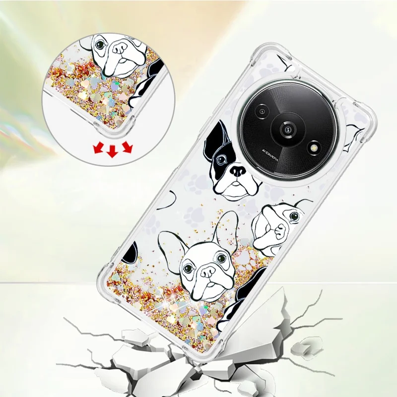 For Xiaomi Redmi A3 4G / Poco C61 4G TPU Case with Quicksand and Pattern Printed - Black+White Puppy