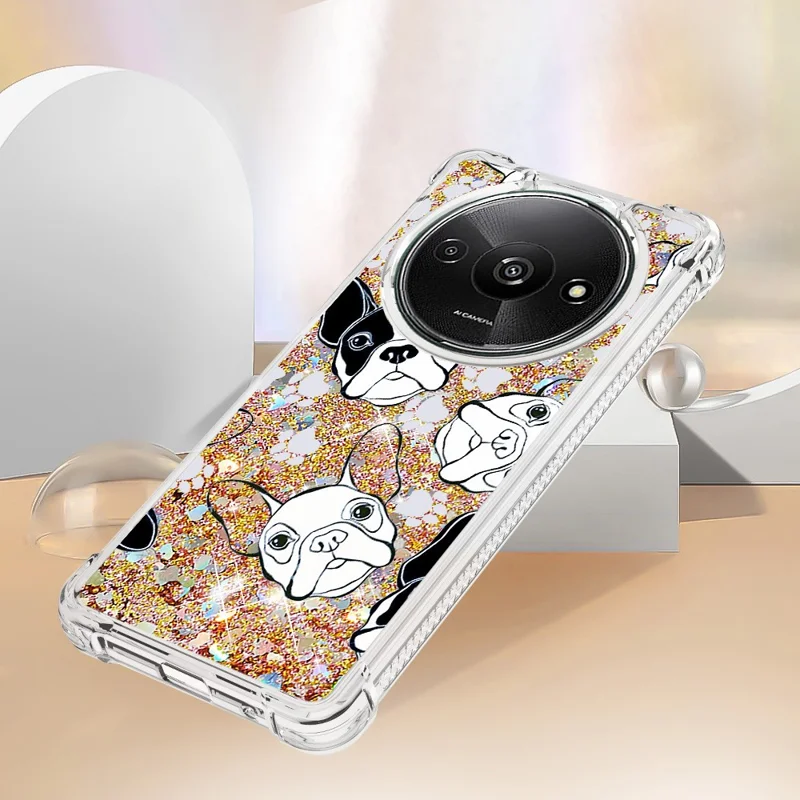 For Xiaomi Redmi A3 4G / Poco C61 4G TPU Case with Quicksand and Pattern Printed - Black+White Puppy