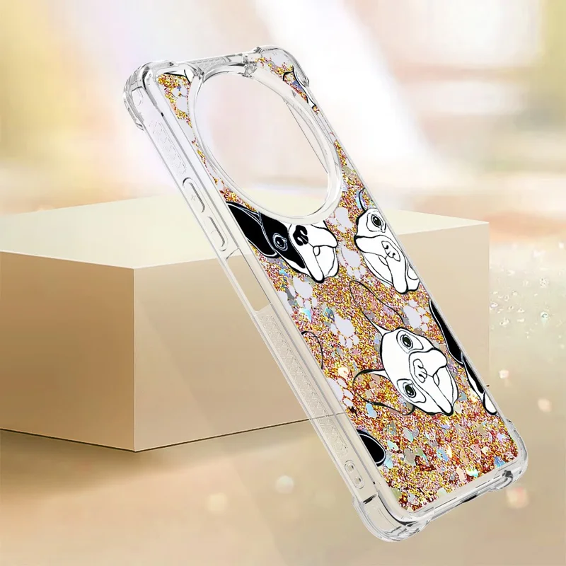 For Xiaomi Redmi A3 4G / Poco C61 4G TPU Case with Quicksand and Pattern Printed - Black+White Puppy