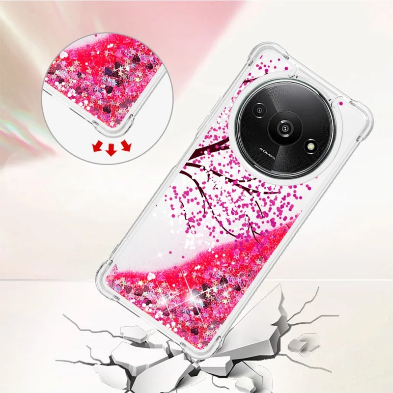 For Xiaomi Redmi A3 4G / Poco C61 4G TPU Case with Quicksand and Pattern Printed - Cherry Blossom