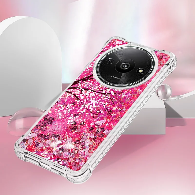 For Xiaomi Redmi A3 4G / Poco C61 4G TPU Case with Quicksand and Pattern Printed - Cherry Blossom