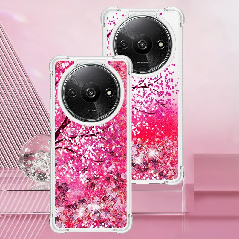 For Xiaomi Redmi A3 4G / Poco C61 4G TPU Case with Quicksand and Pattern Printed - Cherry Blossom