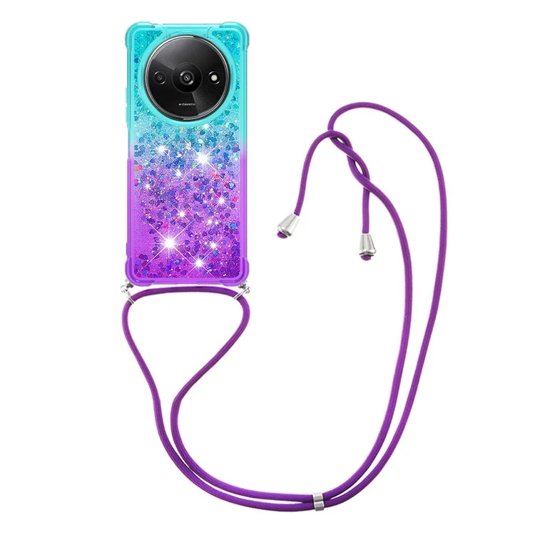 YB Quicksand Series-6 für Xiaomi Redmi A3 4G / Poco C61 4G Hülle Glitter TPU Pailletten Handyhülle mit Schlüsselband - Himmelblau + Lila