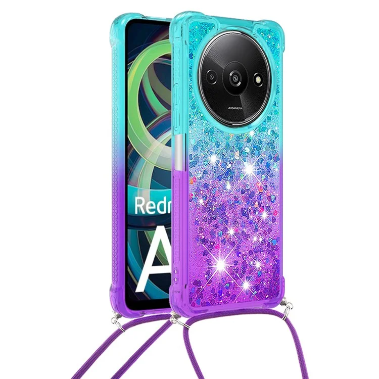 YB Quicksand Series-6 für Xiaomi Redmi A3 4G / Poco C61 4G Hülle Glitter TPU Pailletten Handyhülle mit Schlüsselband - Himmelblau + Lila