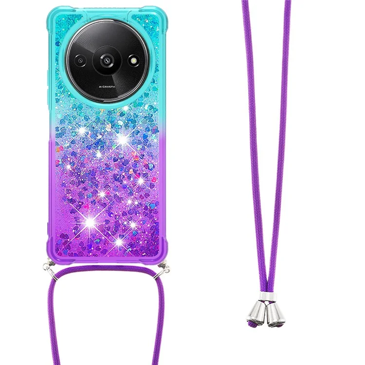 YB Quicksand Series-6 für Xiaomi Redmi A3 4G / Poco C61 4G Hülle Glitter TPU Pailletten Handyhülle mit Schlüsselband - Himmelblau + Lila