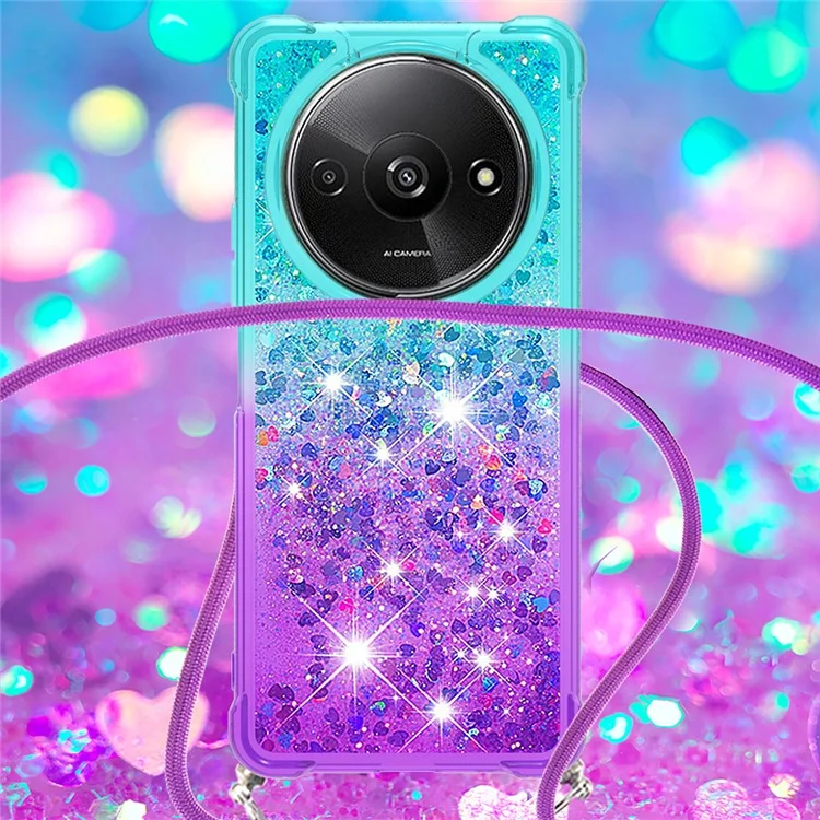 YB Quicksand Series-6 für Xiaomi Redmi A3 4G / Poco C61 4G Hülle Glitter TPU Pailletten Handyhülle mit Schlüsselband - Himmelblau + Lila