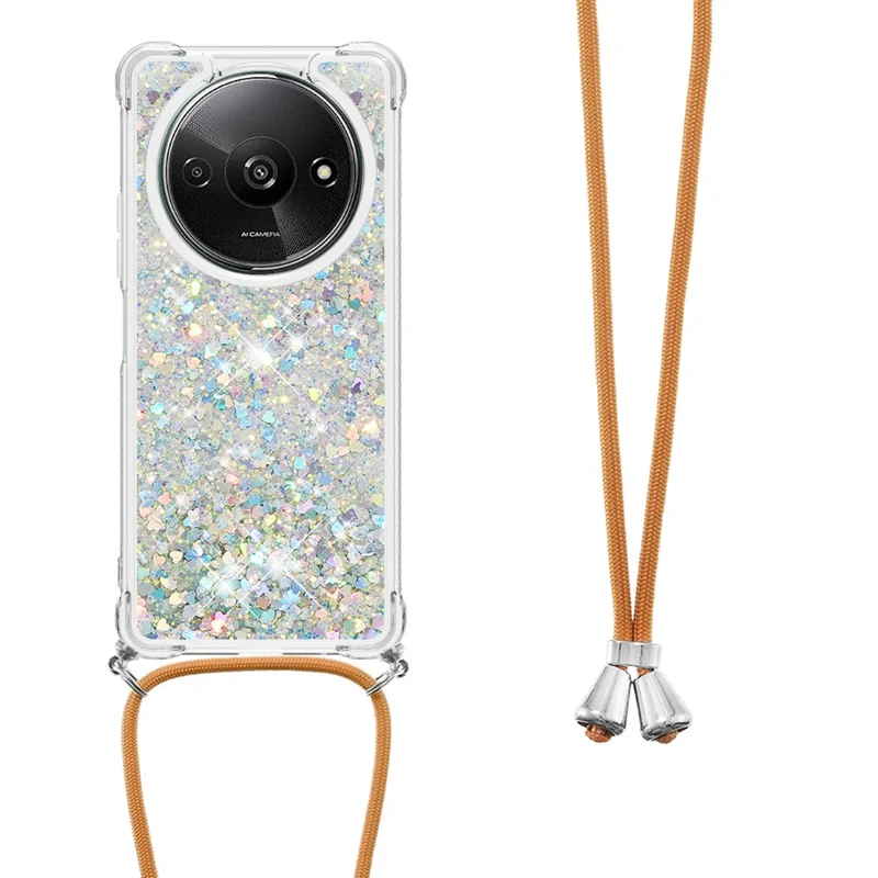 For Xiaomi Redmi A3 / Poco C61 4G TPU Case Quicksand Design Phone Cover with Lanyard - Silver / Hearts