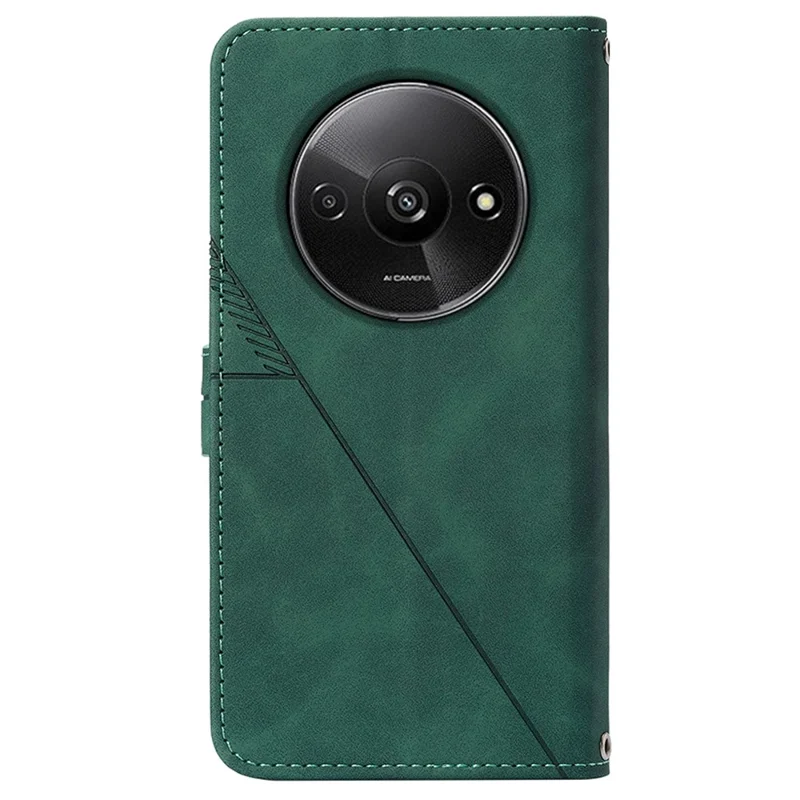 For Xiaomi Redmi A3 4G / Poco C61 4G Leather Case with Hand Strap Wallet Stand Phone Cover - Blackish Green