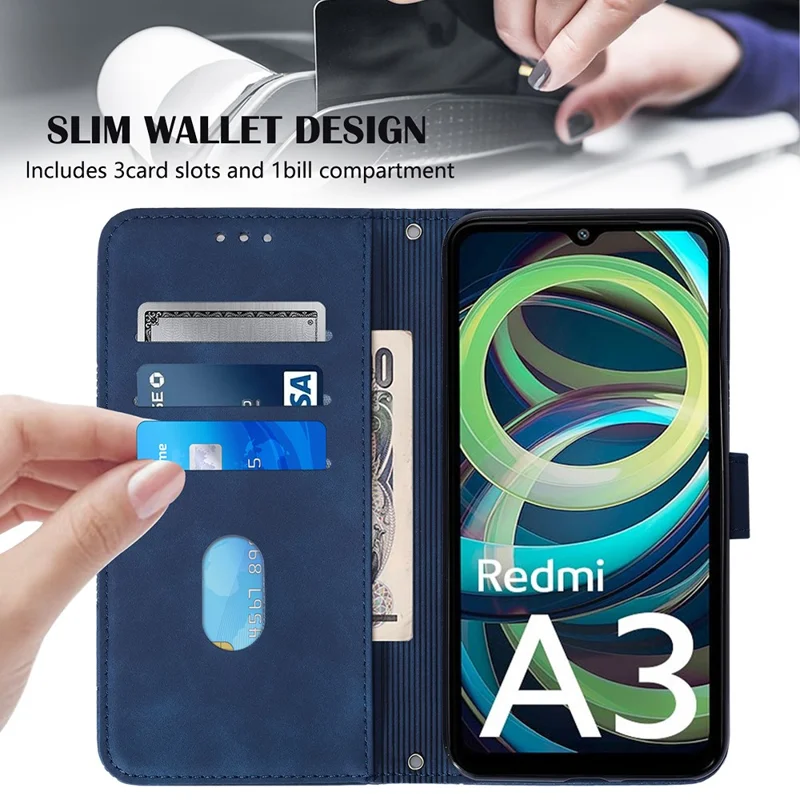 For Xiaomi Redmi A3 4G / Poco C61 4G Leather Case with Hand Strap Wallet Stand Phone Cover - Blackish Green