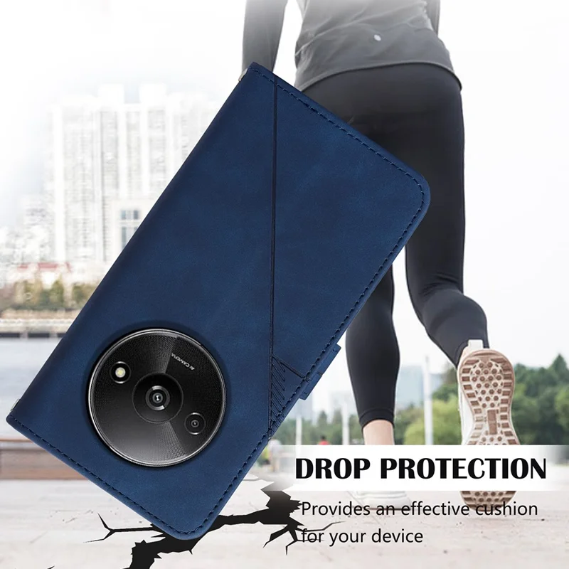 For Xiaomi Redmi A3 4G / Poco C61 4G Leather Case with Hand Strap Wallet Stand Phone Cover - Blackish Green