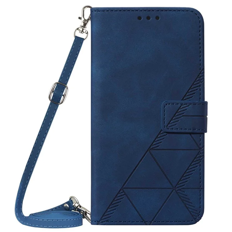 YB Imprinting Series-2 para Xiaomi Redmi A3 4G / Poco C61 4G Funda Funda de Piel de Hombro con Correa Línea Patrón Cubierta del Teléfono - Zafiro